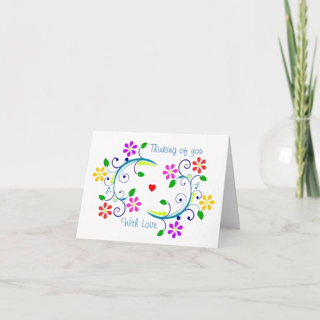 May God Bless You & Your Family - Flowers & Heart Card (Front)