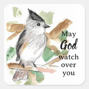 May God Watch Over You Titmouse Bird Square Sticker