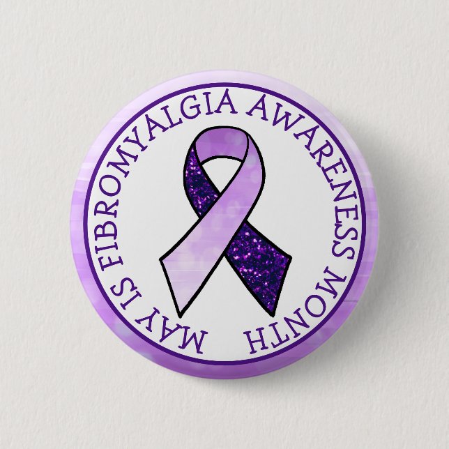May is Fibromyalgia Butterfly Awareness Month  2 Inch Round Button (Front)