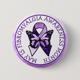 May is Fibromyalgia Butterfly Awareness Month  2 Inch Round Button