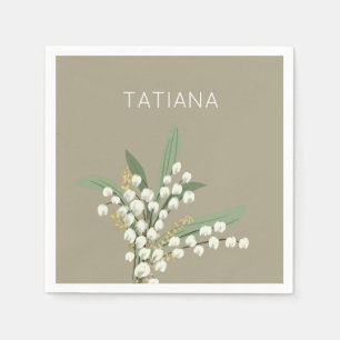 May Lily of the Valley Floral Bouquet Custom Name Napkin