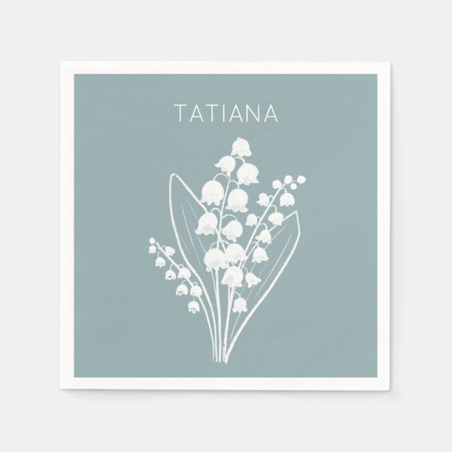 May Lily of the Valley Floral Bouquet Custom Name  Napkin (Front)