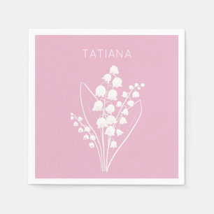 May Lily of the Valley Floral Bouquet Custom Name Napkin