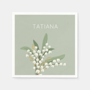 May Lily of the Valley Floral Bouquet Custom Name Napkin