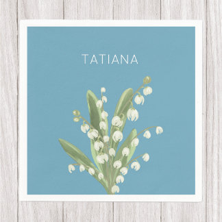 May Lily of the Valley Floral Bouquet Custom Name  Napkin