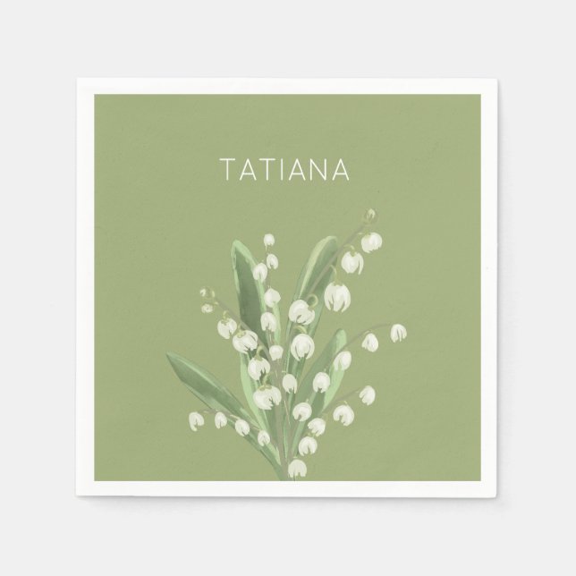 May Lily of the Valley Floral Bouquet Custom Name  Napkin (Front)