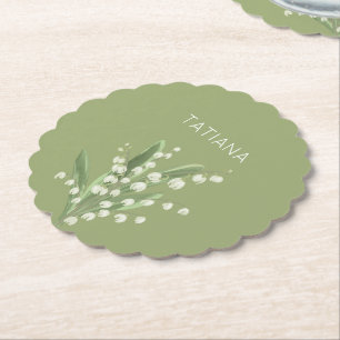 May Lily of the Valley Floral Bouquet Custom Name Paper Coaster
