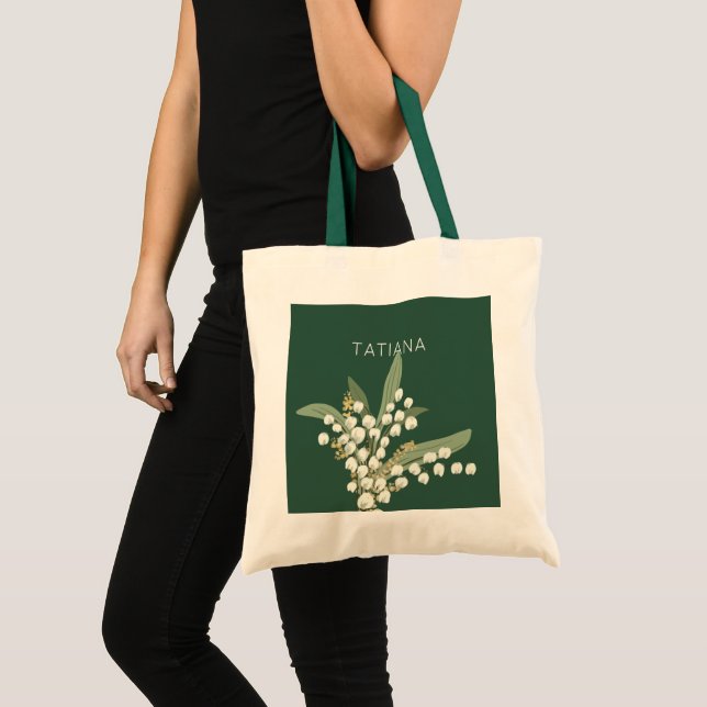 May Lily of the Valley Floral Bouquet Custom Name  Tote Bag (Front (Product))