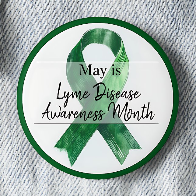 May Lime Disease Awareness Month 2 Inch Round Button (May is Lyme Disease Awareness Month pinback button.  Green awareness ribbon.)