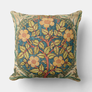 May Morris Rose Wreath  Throw Pillow