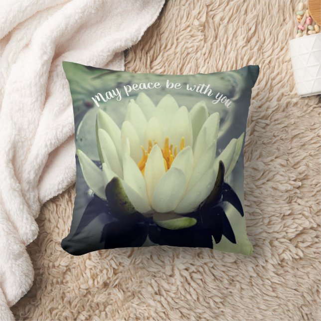 May Peace Be With You Lotus Inspirational  Throw Pillow (Blanket)