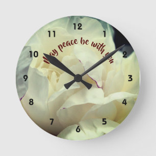 May Peace Be With You Peony Inspirational  Round Clock