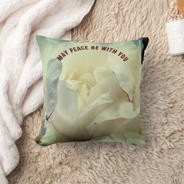 May Peace Be With You Peony Inspirational   Throw Pillow (Blanket)