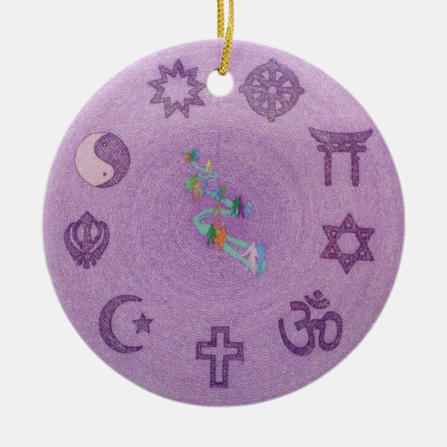 May Peace Prevail On Earth Mandala Ceramic Ornament (Front)