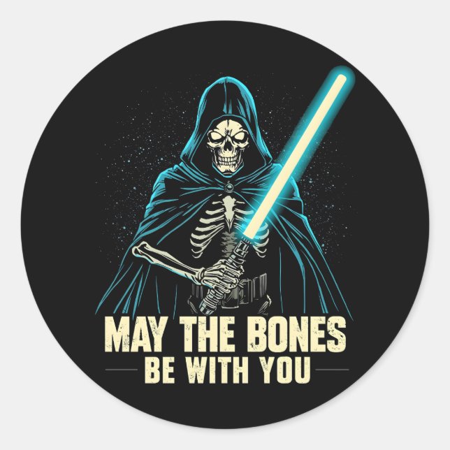May the Bones Be With You Skeleton Warrior  Classic Round Sticker (Front)