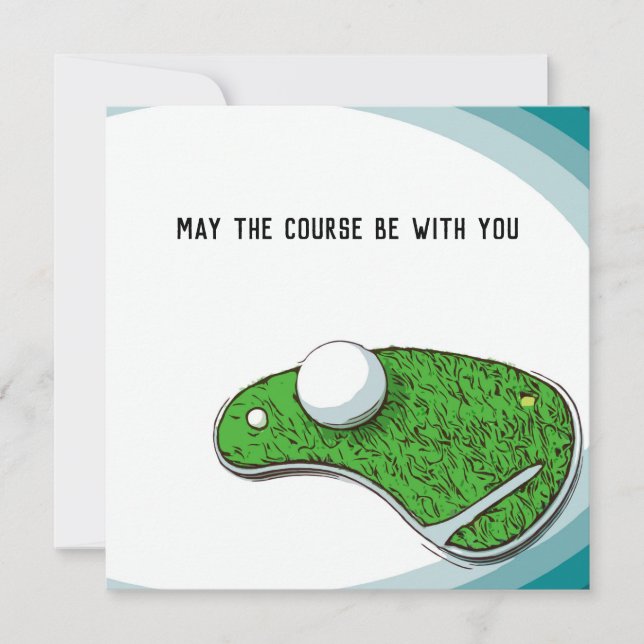 May the course be with you with golf ball and tee holiday card (Front)