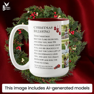 MAY THE LORD BLESS YOU Family Photo Christmas Two-Tone Coffee Mug
