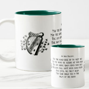 May The Road Rise Irish Blessing and Harp Custom Two-Tone Coffee Mug