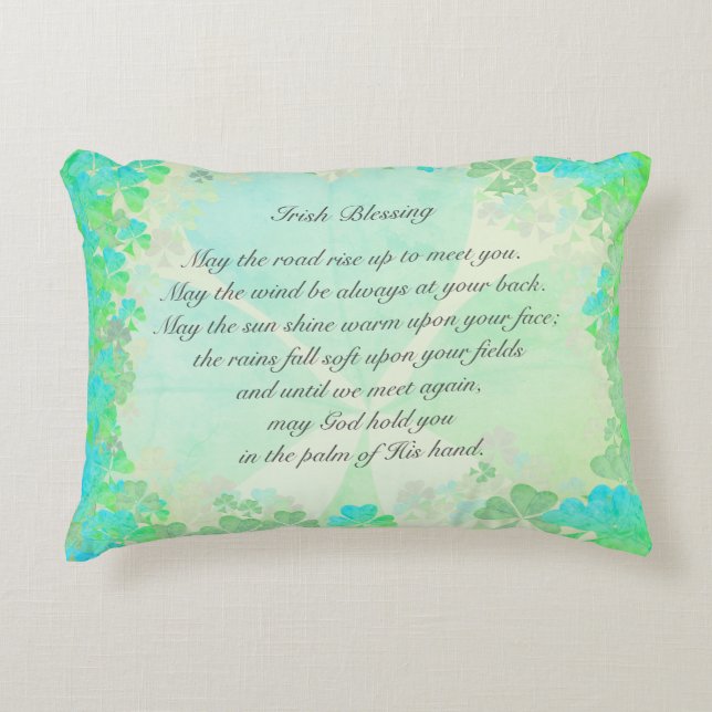 "May the road rise up..." Irish Blessing Shamrocks Accent Pillow (Front)