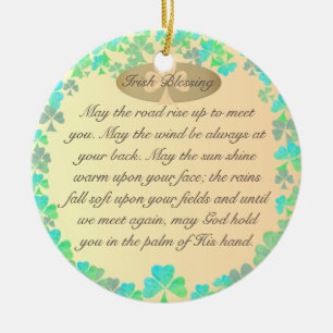 "May the road rise up..." Shamrock Irish Blessing Ceramic Ornament