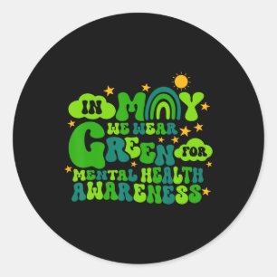 May We Wear Green Retro Mental Health Awareness Mo Classic Round Sticker
