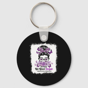 May We Wear Purple Messy Bun Fibromyalgia Awarenes Keychain