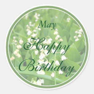 May White Lily of the Valley Birthday Classic Round Sticker