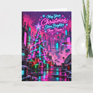 May Your Christmas Shine Brighter Than Neon Holiday Card