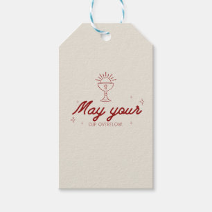 May Your Cup Overflow.   Beige Maroon Chalice  Gift Tags