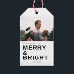 May Your Days Be Merry and Bright Photo Christmas Gift Tags<br><div class="desc">Custom photo Christmas holiday gift tag in our "May your days be merry and bright" design. Customize with your photo and names. For best results, use a horizontal layout rectangle photo or crop your photo to a horizontal rectangle shape before uploading. Tag reverses to a coordinating black and white small...</div>