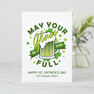 May Your Glass Be Full Green Beer Shamrock Irish Holiday Card
