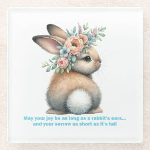 May Your Joy Be As Long As A Rabbit's Ears Cushion Glass Coaster