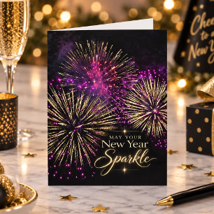 May Your New Year Sparkle Fireworks Holiday Card