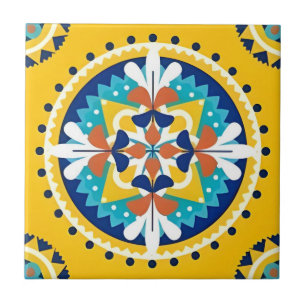 maya art jaune vert fleurs carreaux motifs