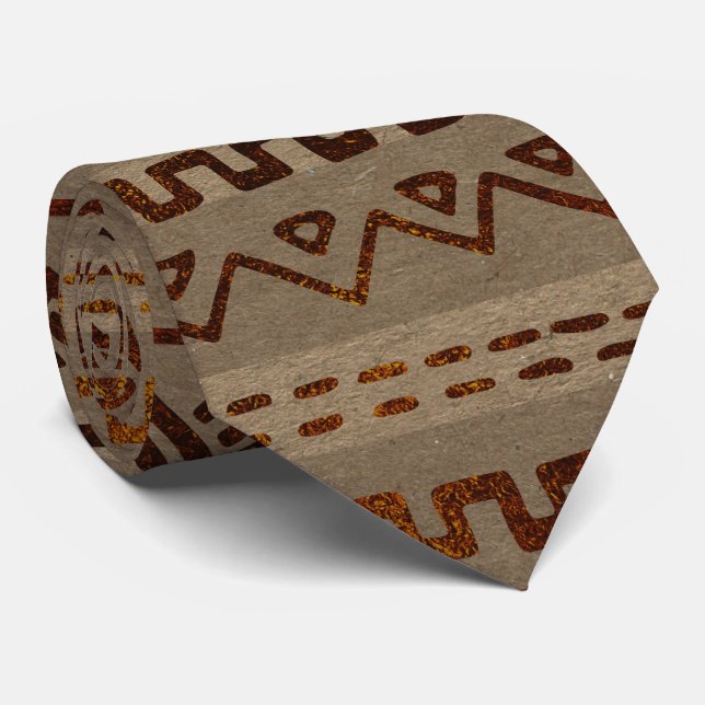 Maya / Aztec  pattern Burn gold on canvas Tie (Rolled)