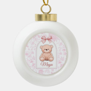 Maya   Custom Pink Teddy Bear Nursery Design  Ceramic Ball Christmas Ornament