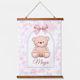 Maya   Custom Pink Teddy Bear Nursery Design  Hanging Tapestry