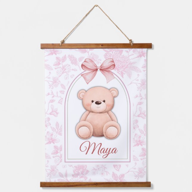 Maya | Custom Pink Teddy Bear Nursery Design  Hanging Tapestry (Front)
