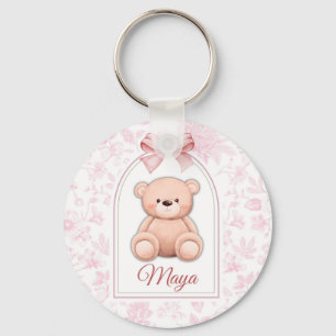 Maya   Custom Pink Teddy Bear Nursery Design  Keychain