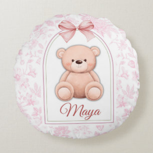 Maya   Custom Pink Teddy Bear Nursery Design  Round Pillow