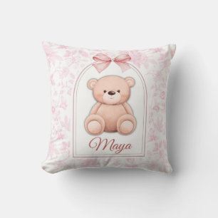 Maya Custom Pink Teddy Bear Nursery Design Throw Pillow