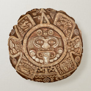 Maya Tribal Pagan: Ornamental Texture Round Pillow