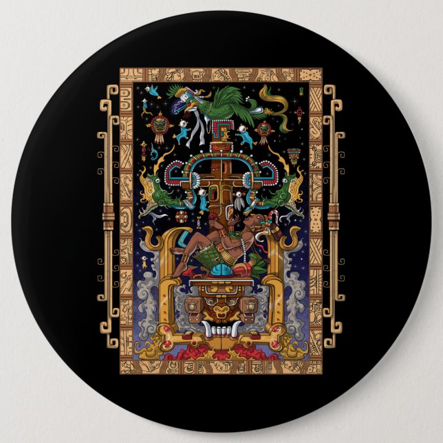Mayan Astronaut King Pakal 6 Inch Round Button (Front)