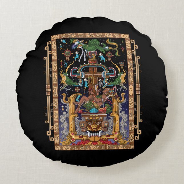 Mayan Astronaut King Pakal Round Pillow (Front)