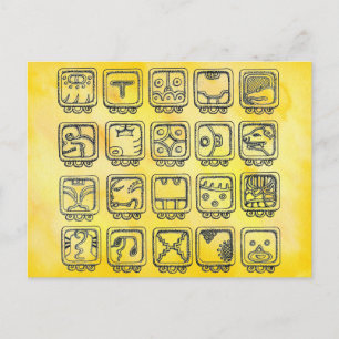 Mayan Aztec Day Signs on Yellow Postcard