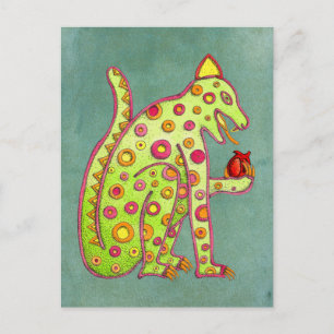 Mayan Aztec Jaguar on Green Background Postcard