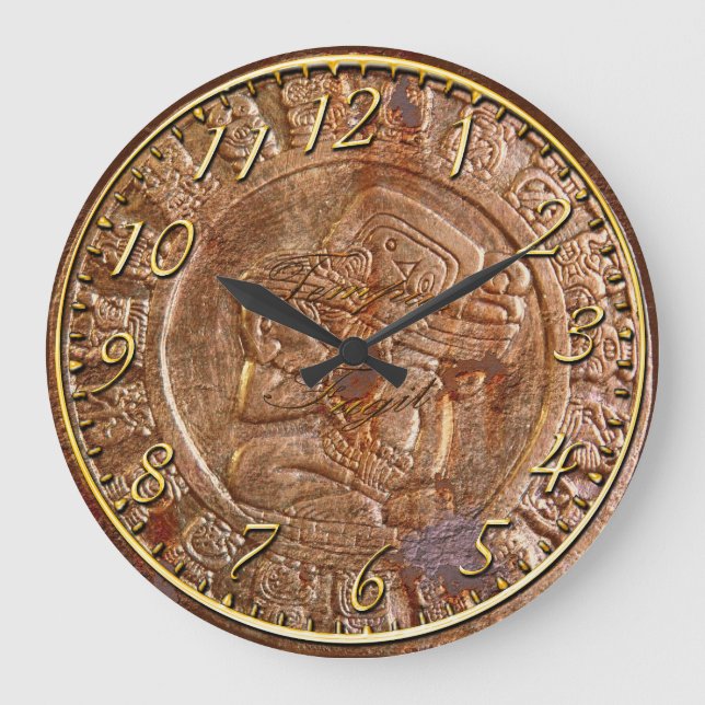 Mayan Carved Metal Aztec Mexican Art History Clock (Front)