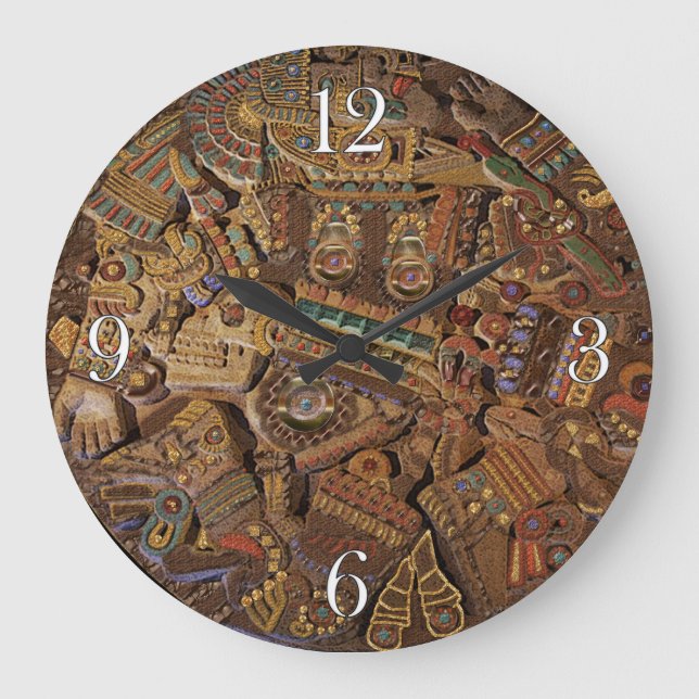 Mayan Carved Stone Aztec Mexican Art History Clock (Front)
