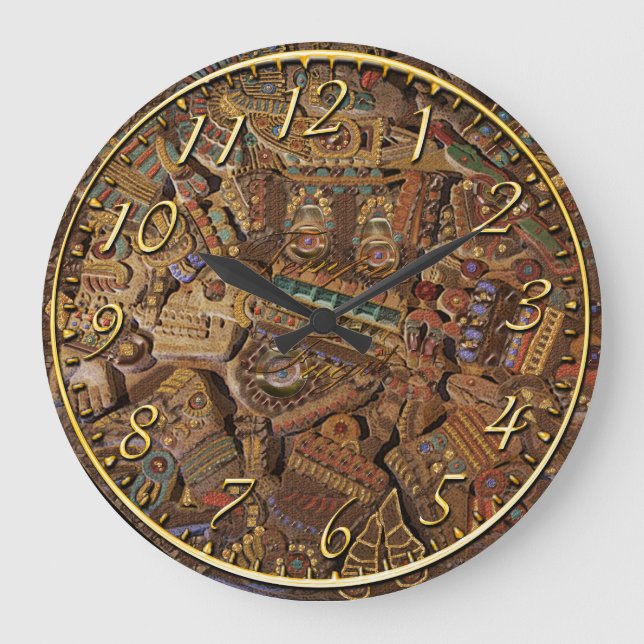 Mayan Carved Stone Aztec Mexican Art History Clock (Front)