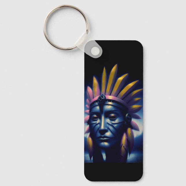 Mayan Chieftain With Hills In Background Keychain (Front)